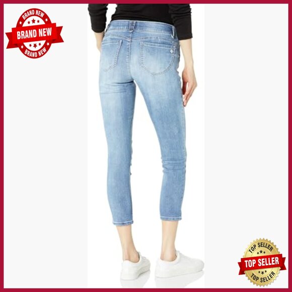Cropped Skinny Jeans with Rolled Hem, Mid Rise, Light Wash - Picture 2 of 2